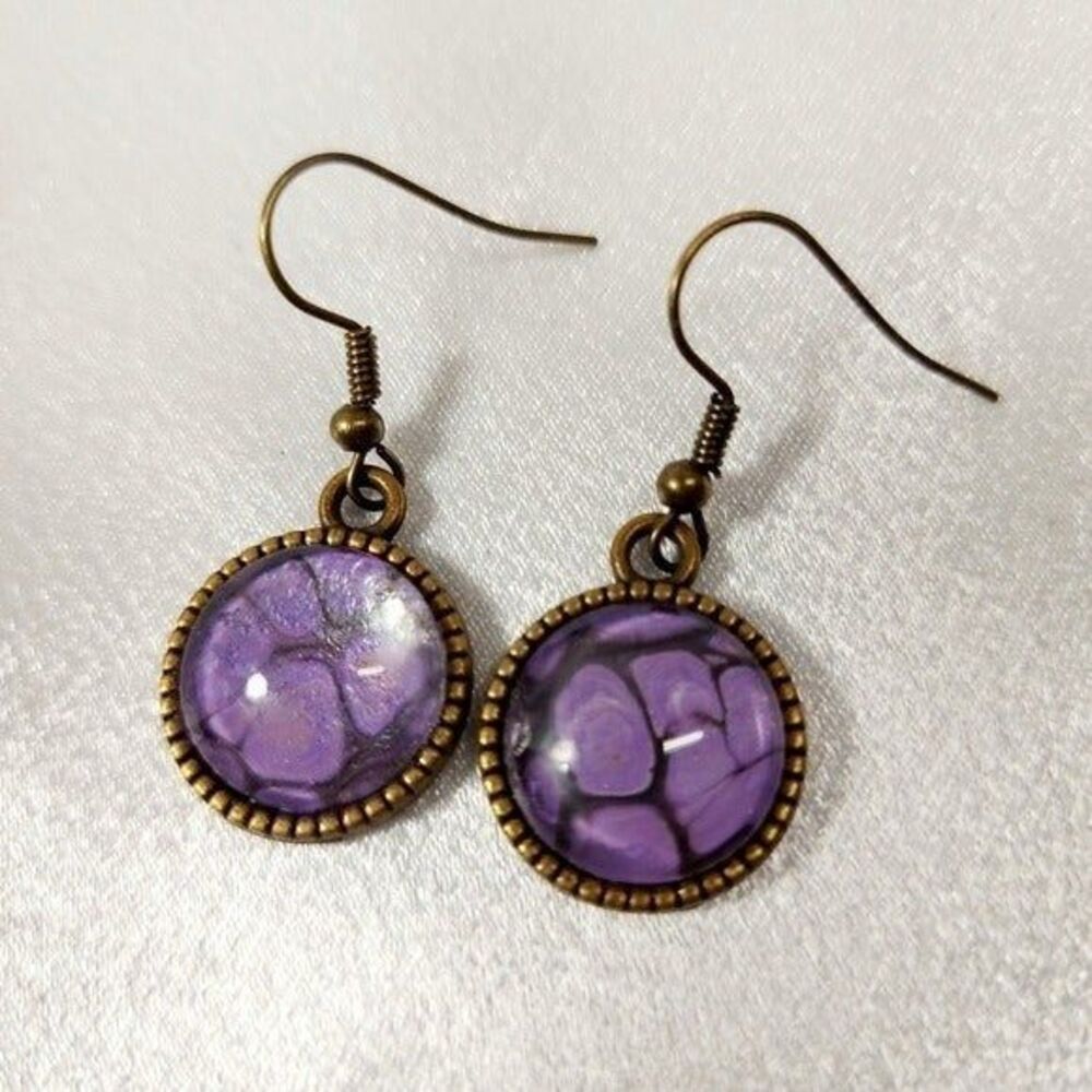 * neckalace & earings marbled purple set gold tone metal - Picture 5 of 8